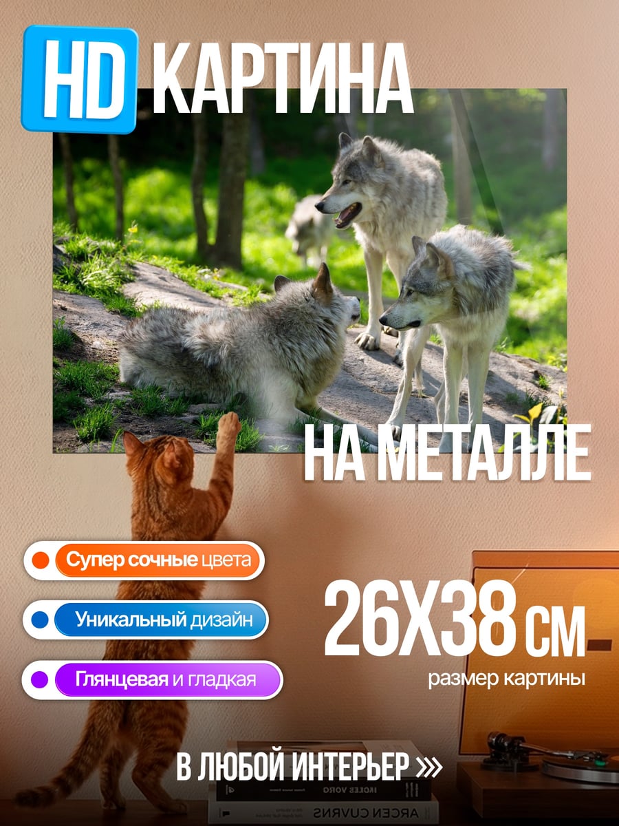 Картина на металле стая волков в лесу