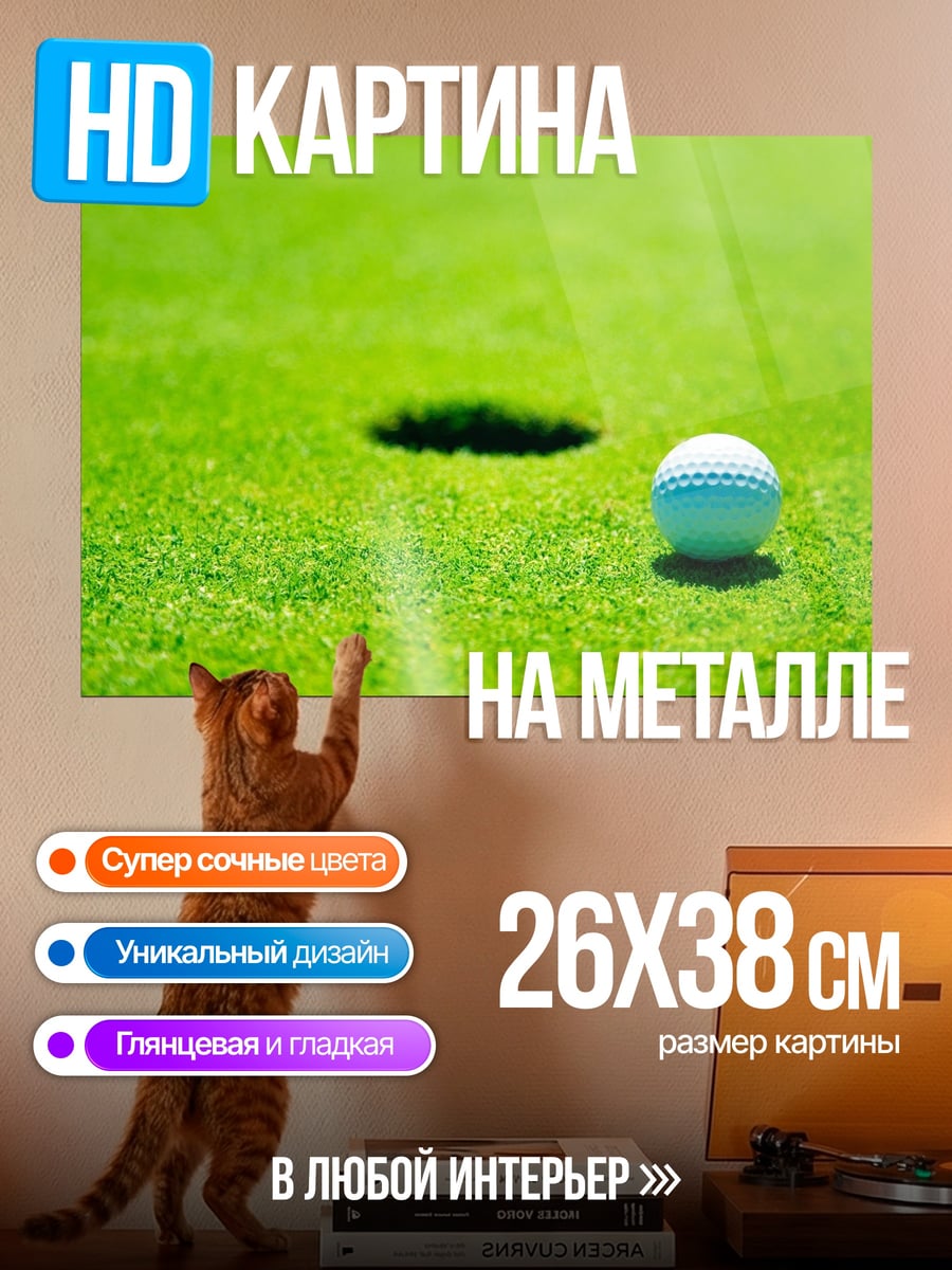 Картина на металле Мяч для гольфа у лунки