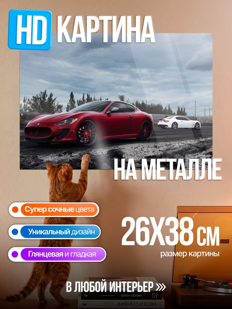 Картина на металле Красная и белая машина