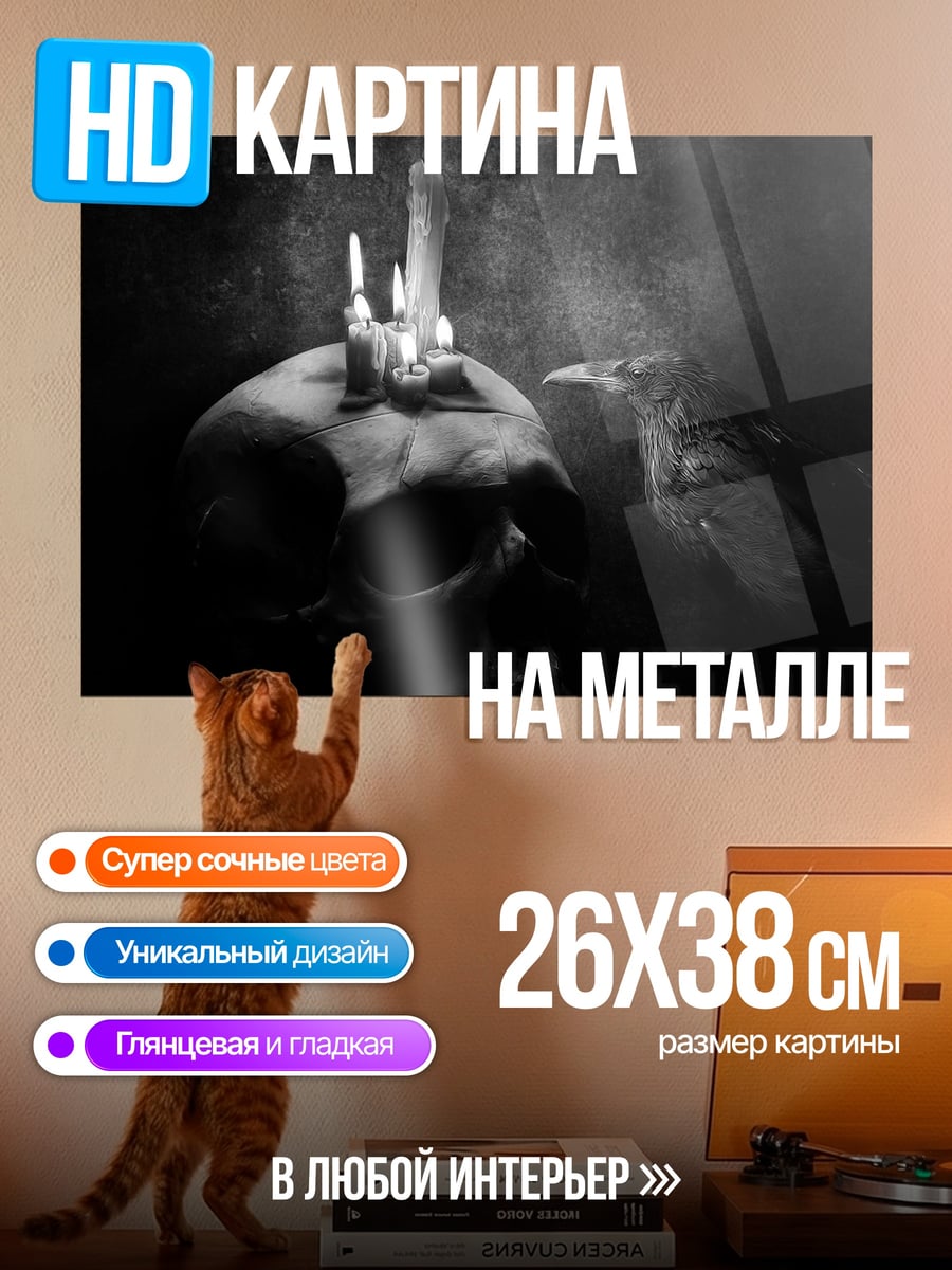 Картина на металле Череп и ворон