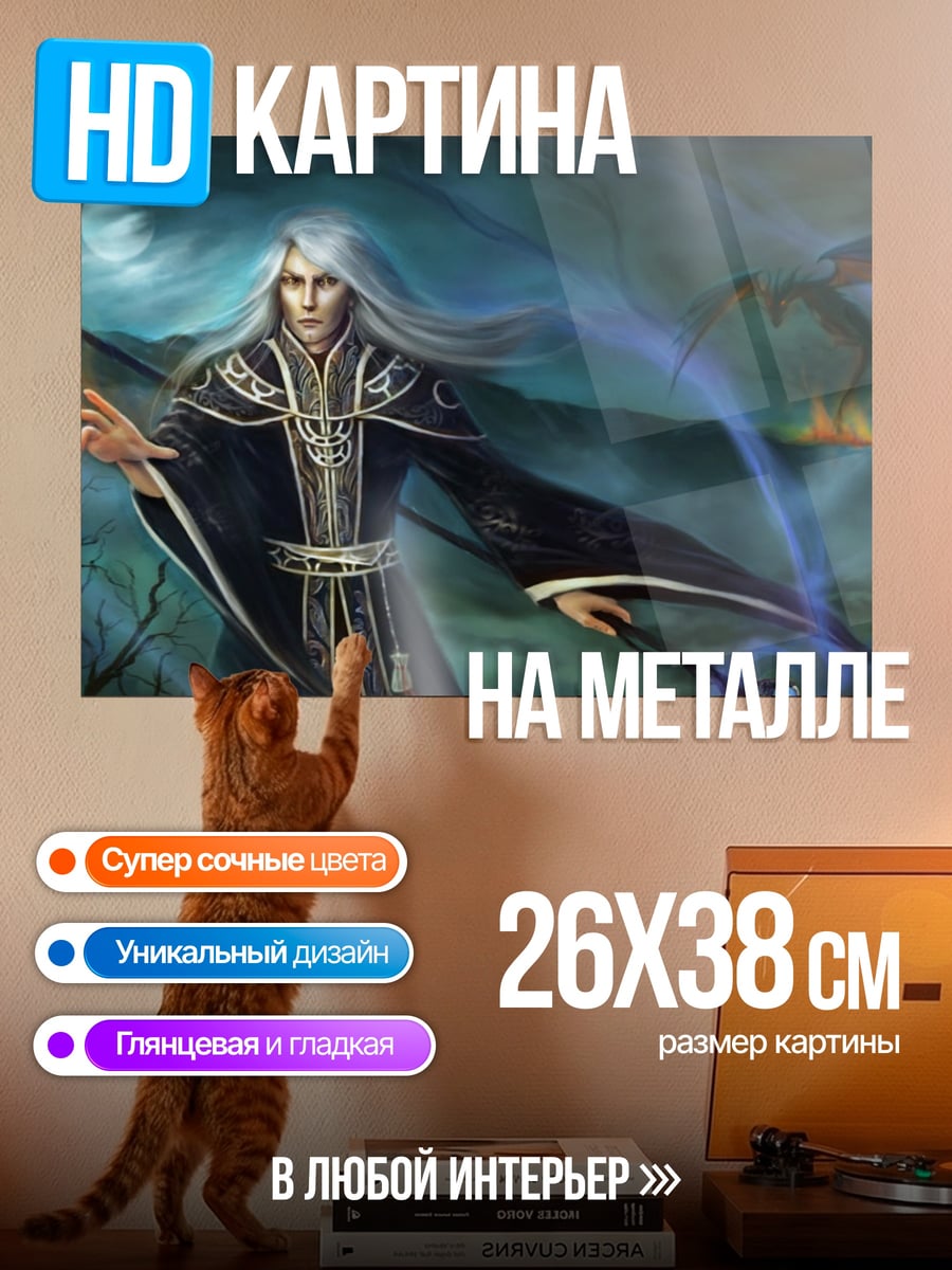 Картина на металле седой маг дракон