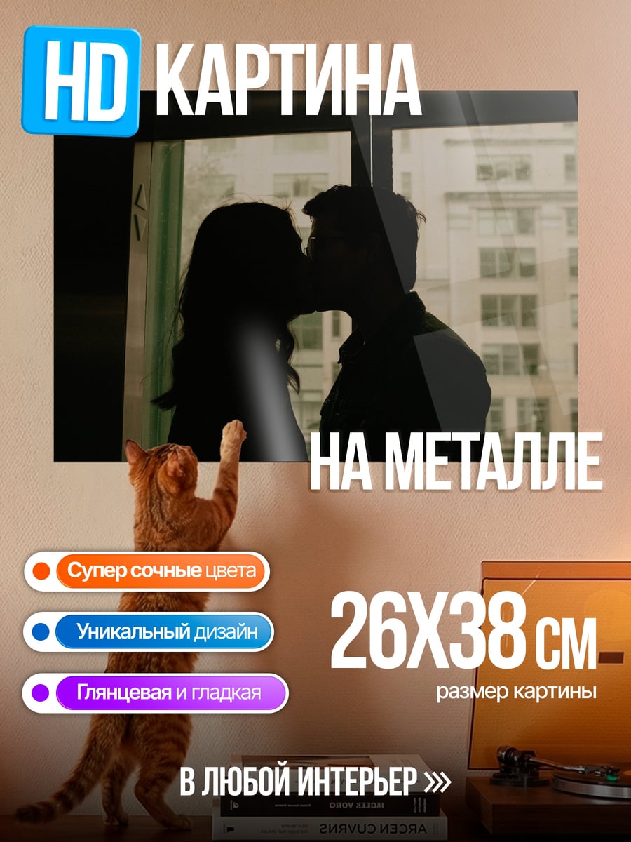 Картина на металле Силуэты целующейся пары