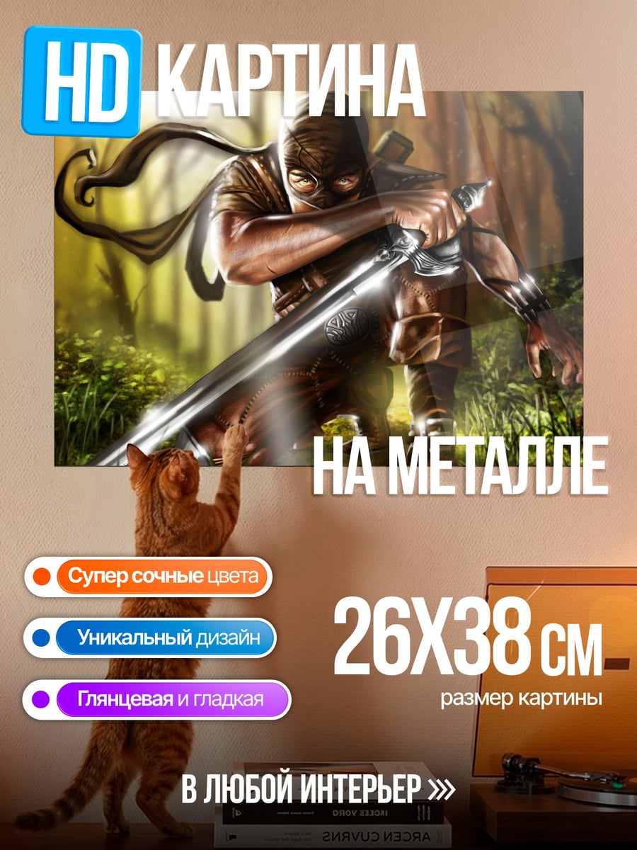 Картина на металле Ниндзя с мечом