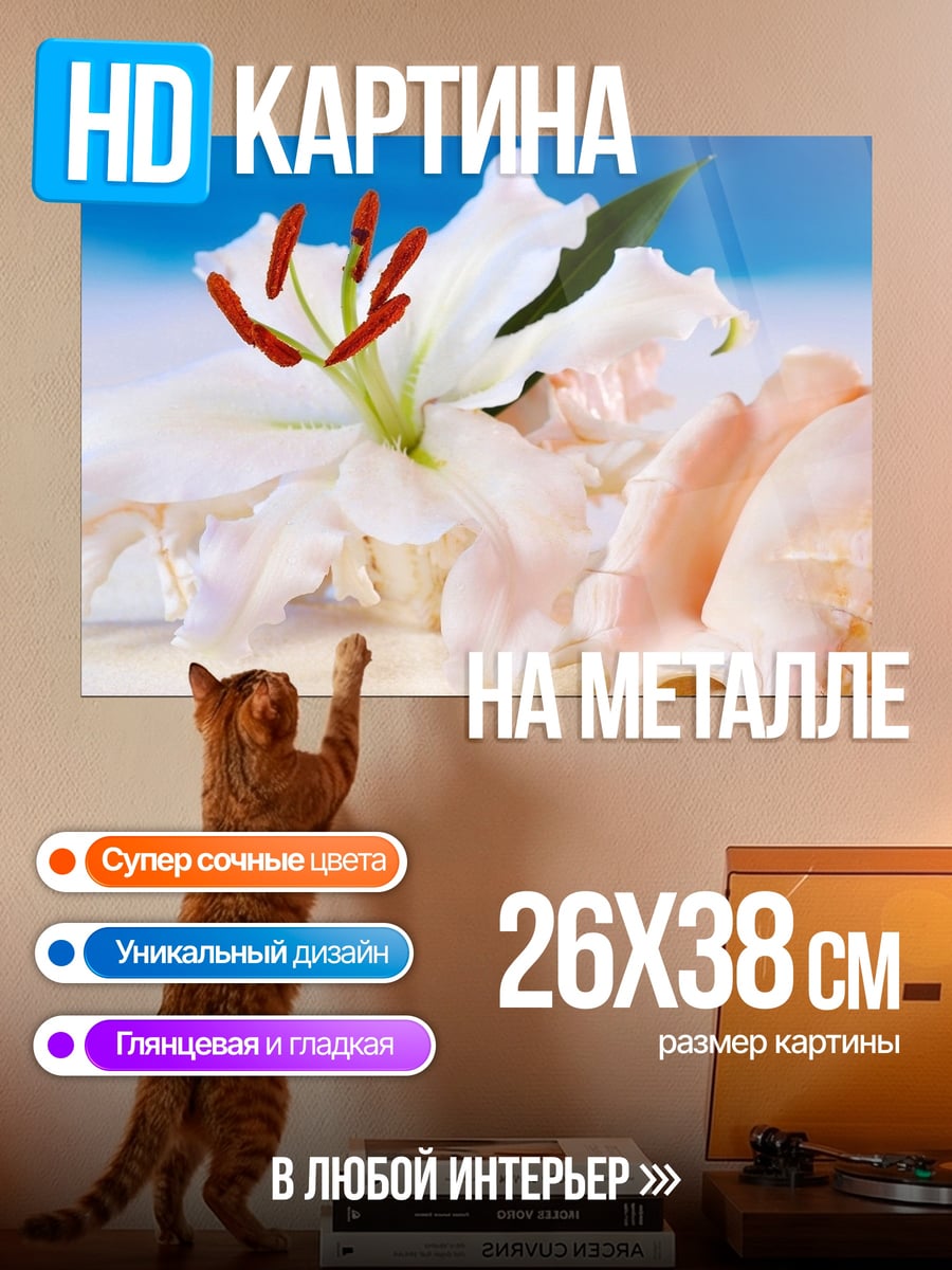 Картина на металле лилия и ракушка