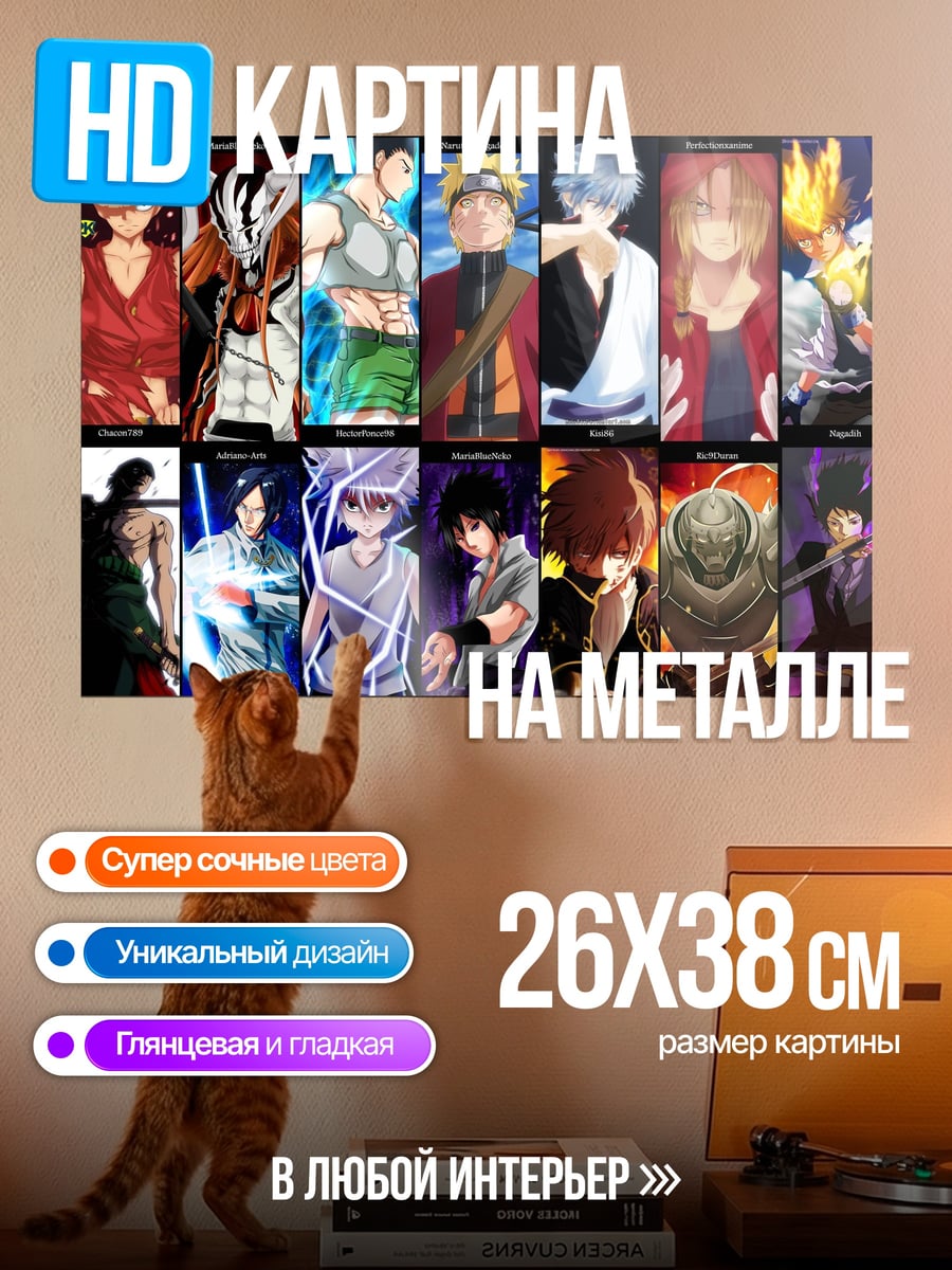 Картина на металле коллаж аниме героев