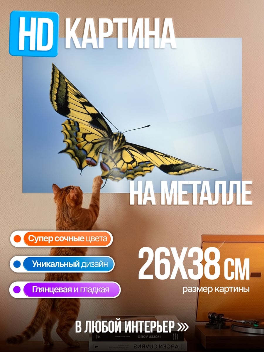 Картина на металле Бабочка в небе