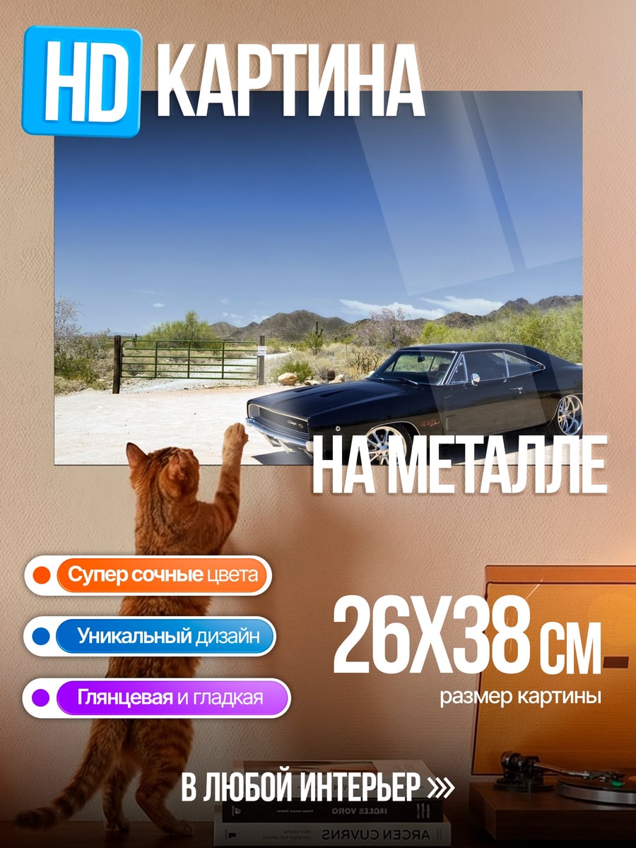 Картина на металле Черный Dodge Charger