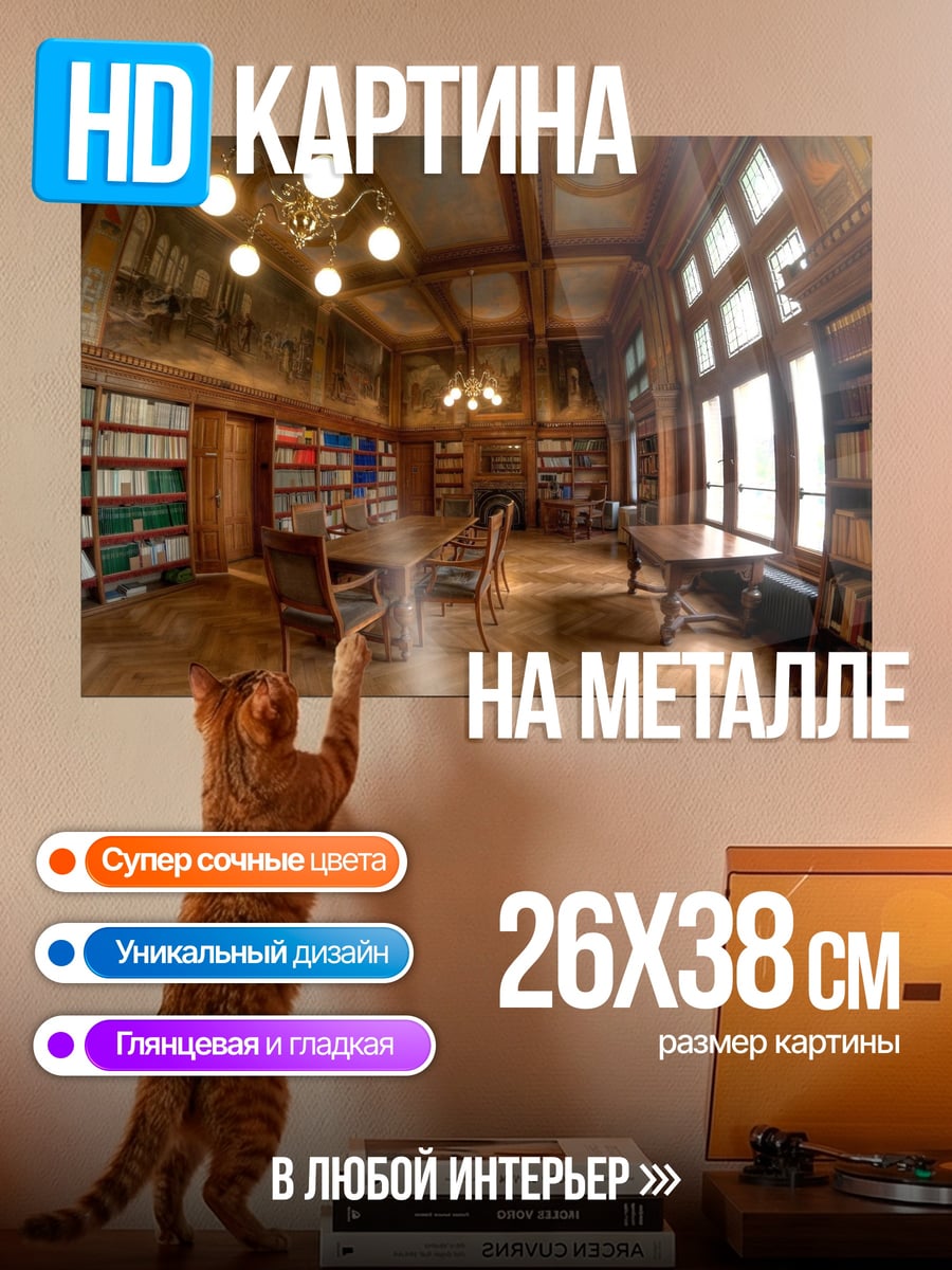 Картина на металле Старинная библиотека