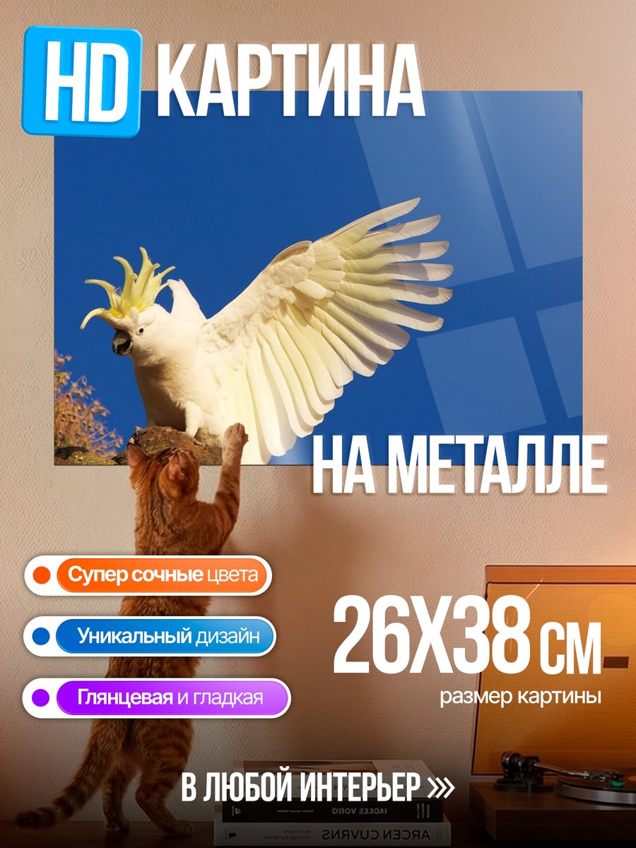 Картина на металле Какаду на ветке