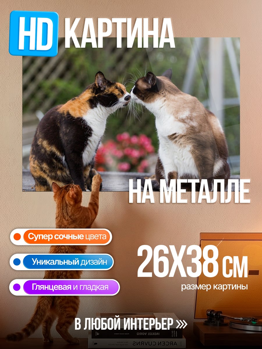 Картина на металле Две кошки целуются