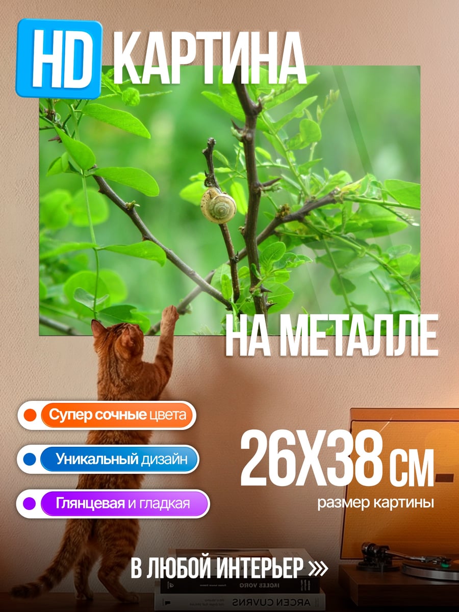 Картина на металле улитка на ветке