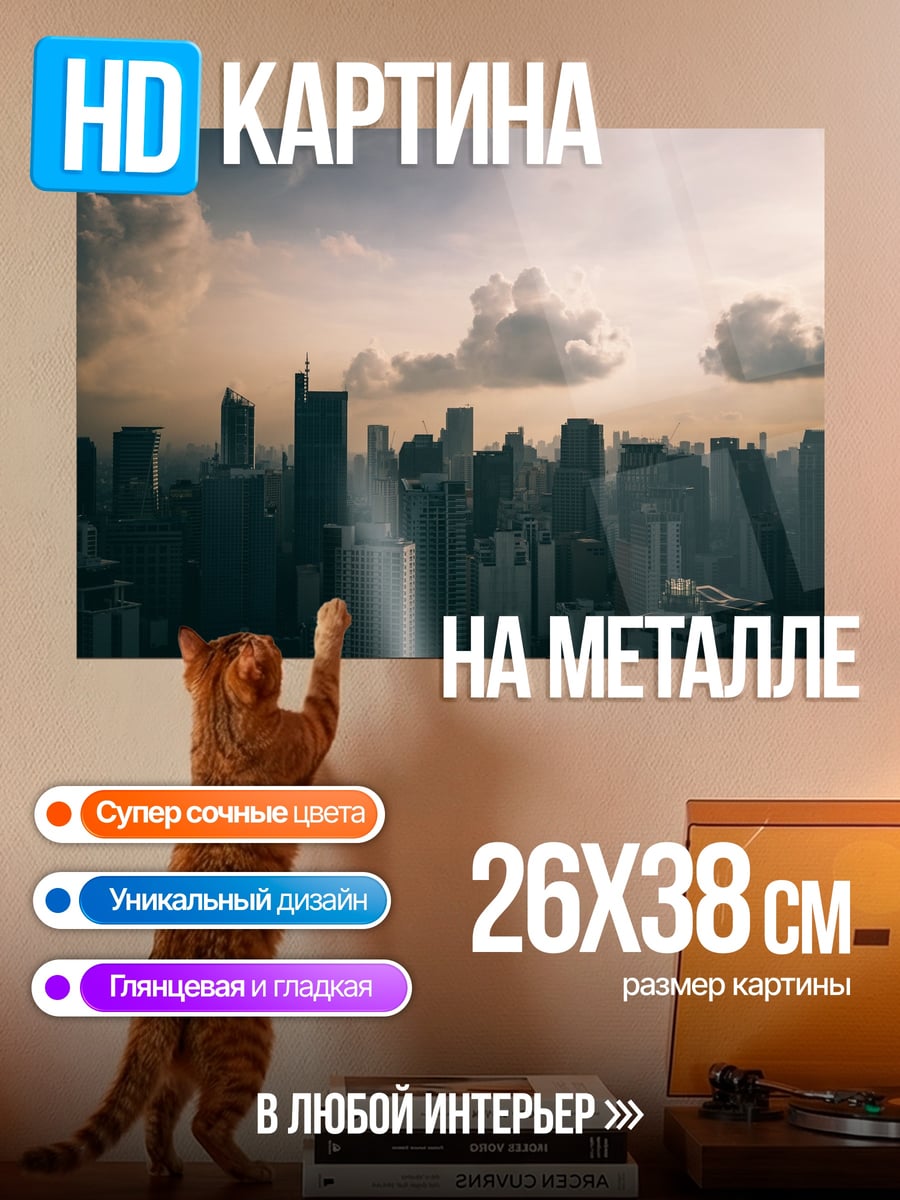 Картина на металле городской пейзаж закат