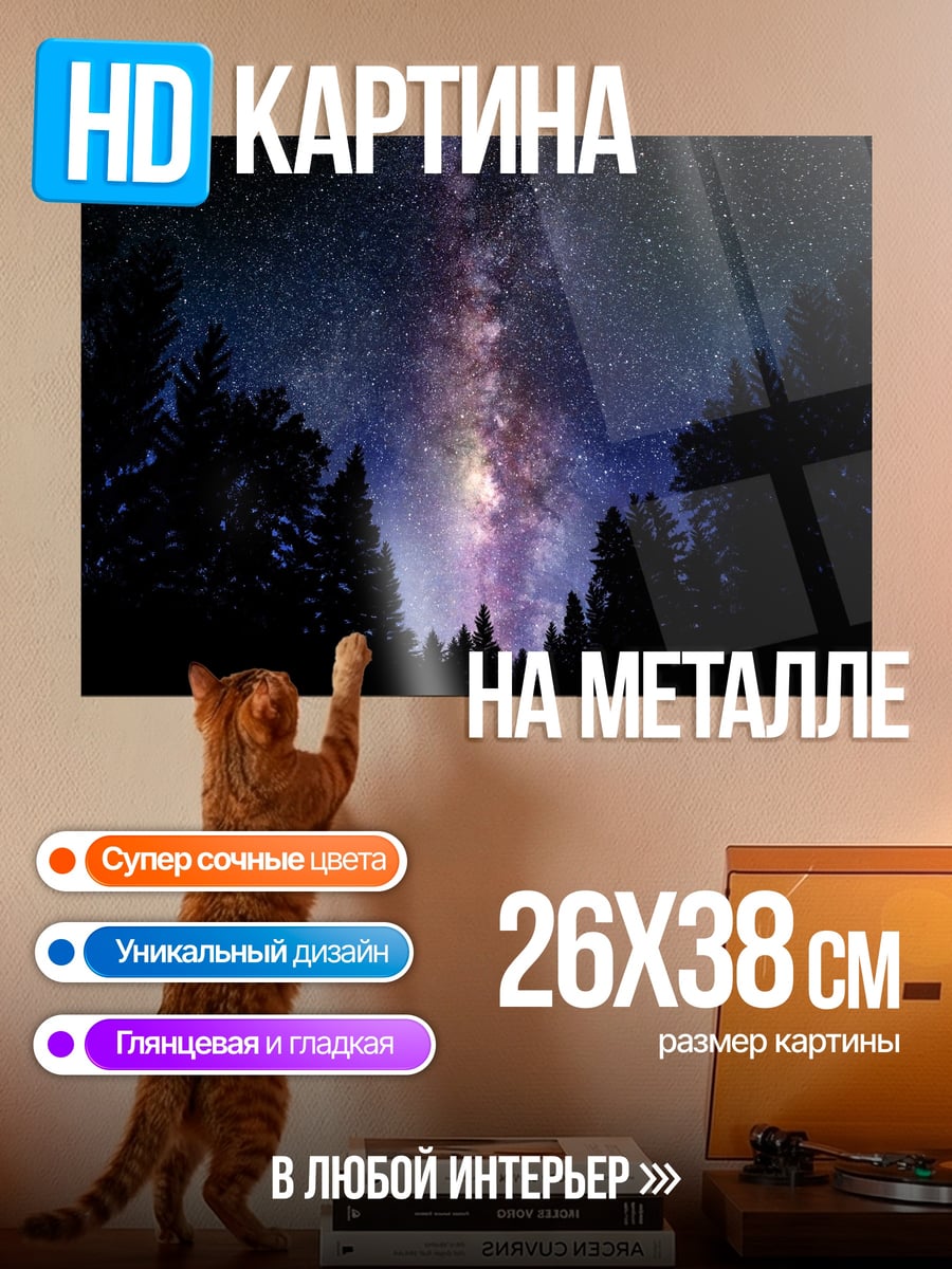 Картина на металле Млечный путь над лесом