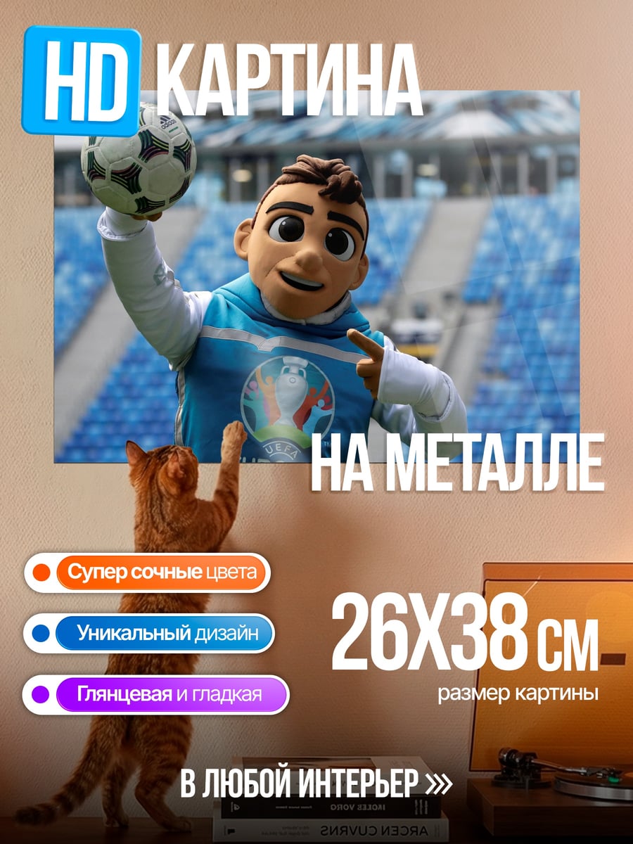 Картина на металле Футбольный талисман евро