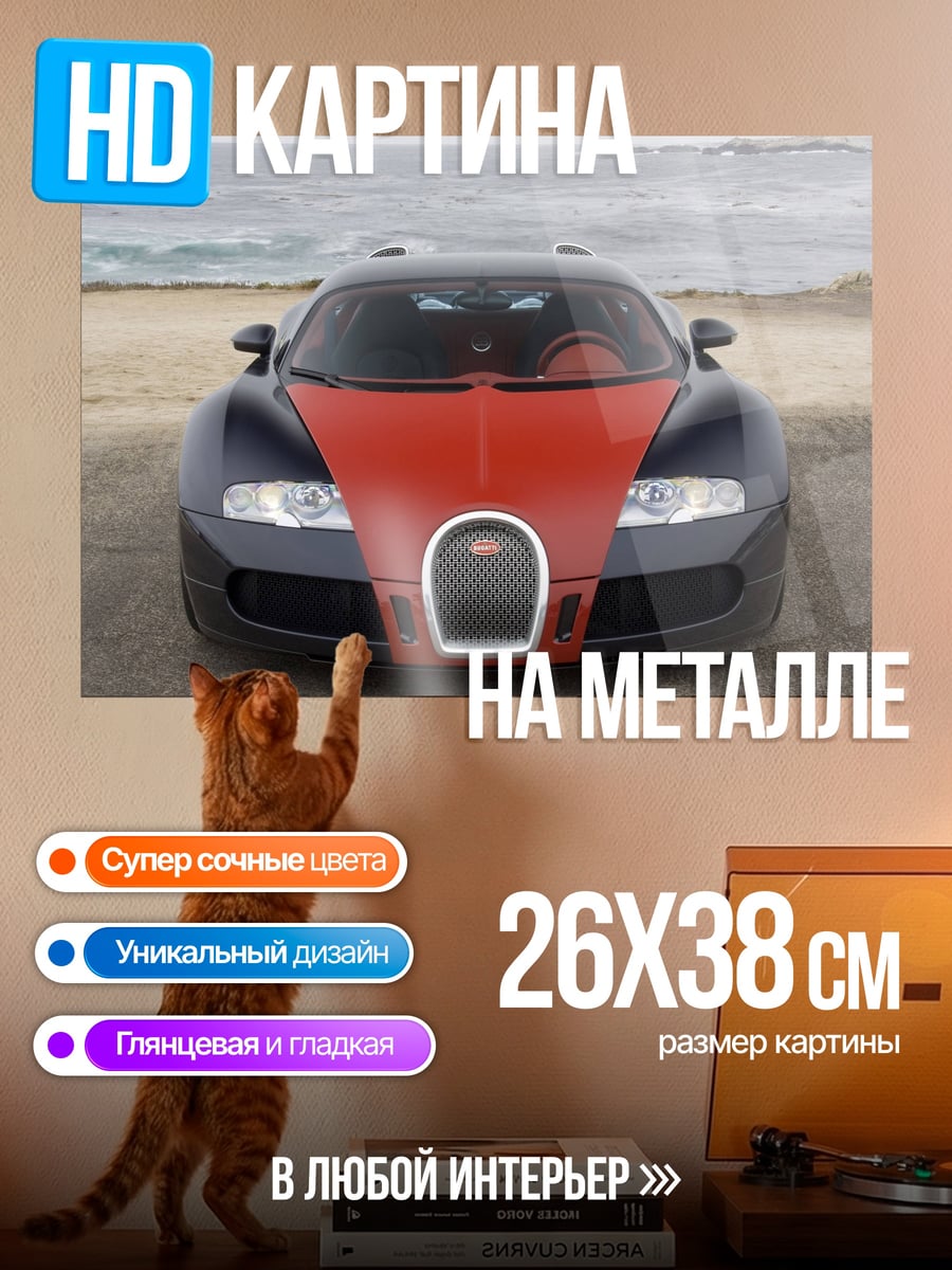 Картина на металле Bugatti Veyron пляже