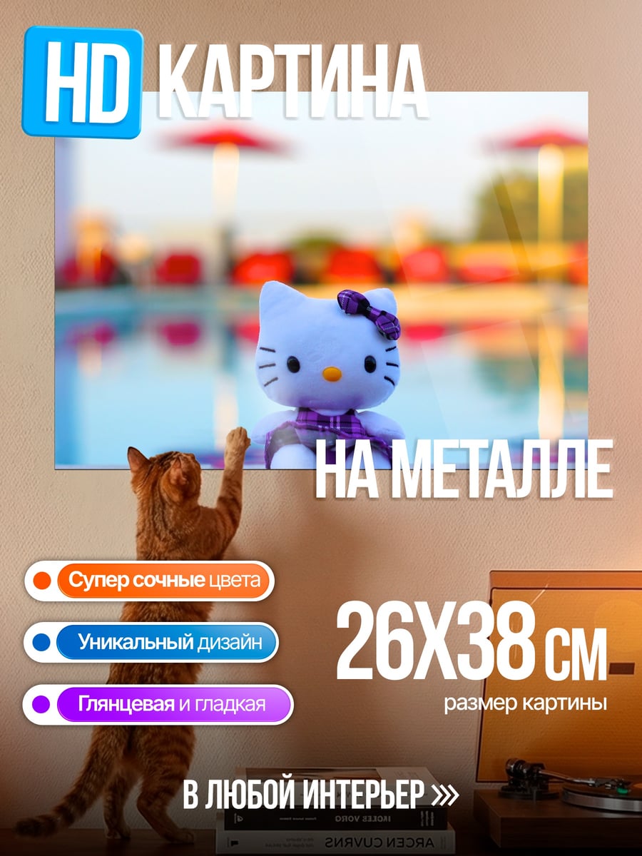 Картина на металле Хелло Китти у бассейна