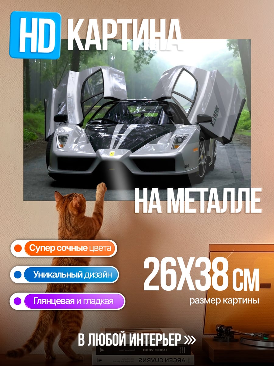 Картина на металле Суперкар с открытыми дверями