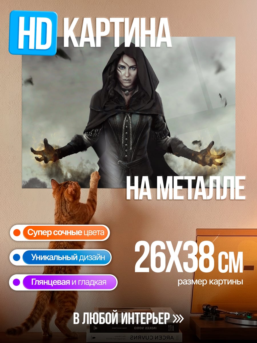 Картина на металле Темная колдунья в капюшоне