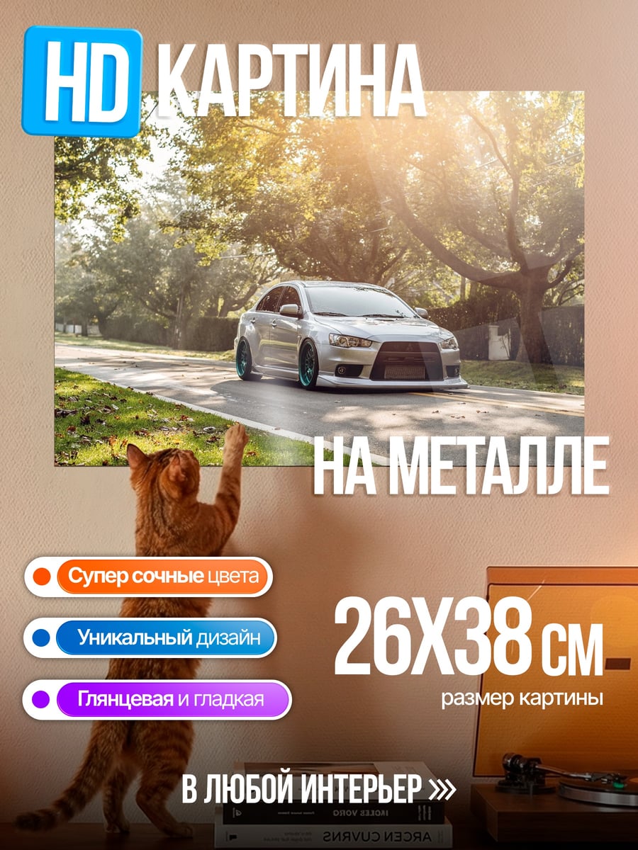 Картина на металле Спортивный автомобиль на дороге