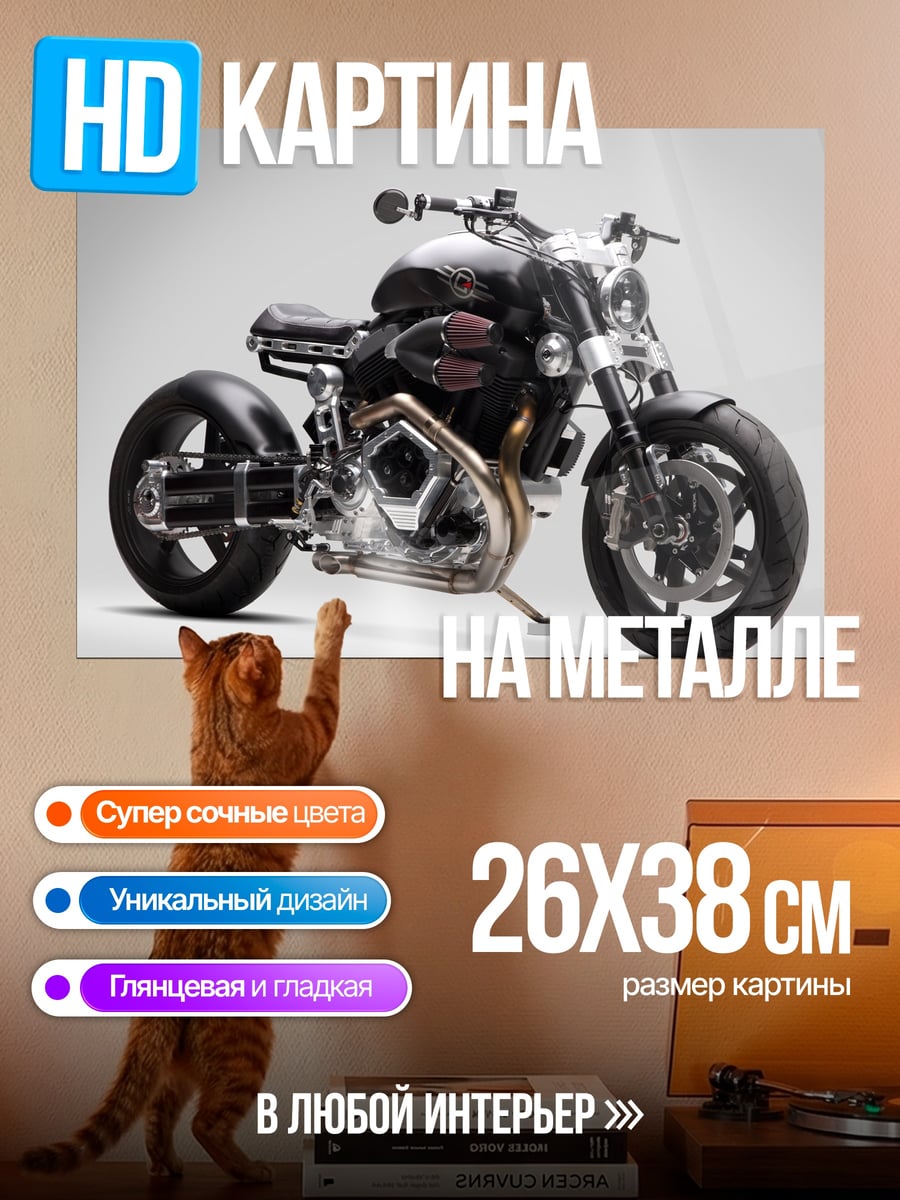 Картина на металле Чёрный мотоцикл