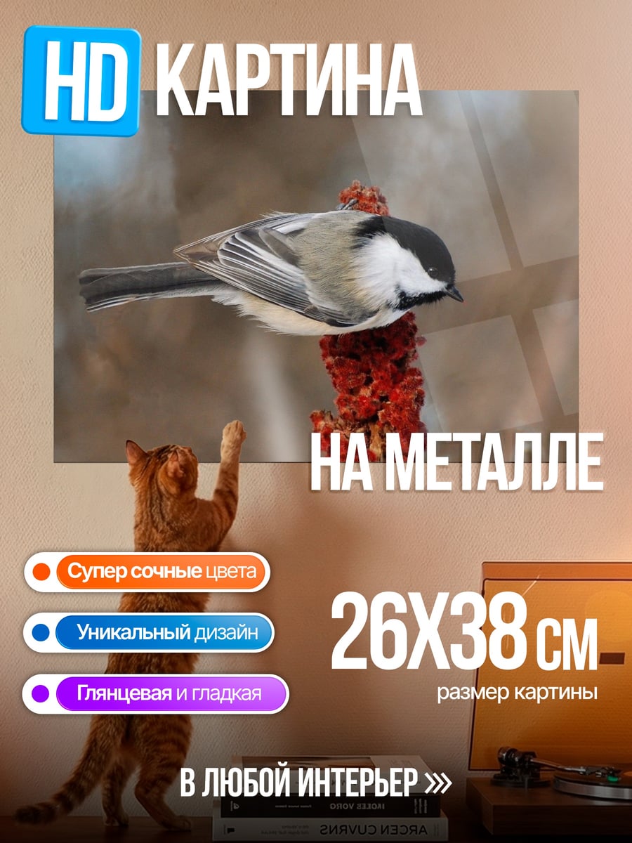 Картина на металле Синица на ветке