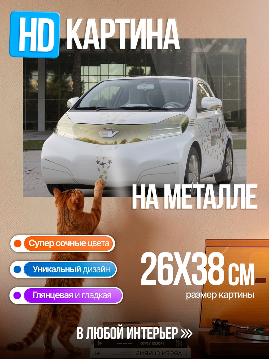 Картина на металле белый электрокар
