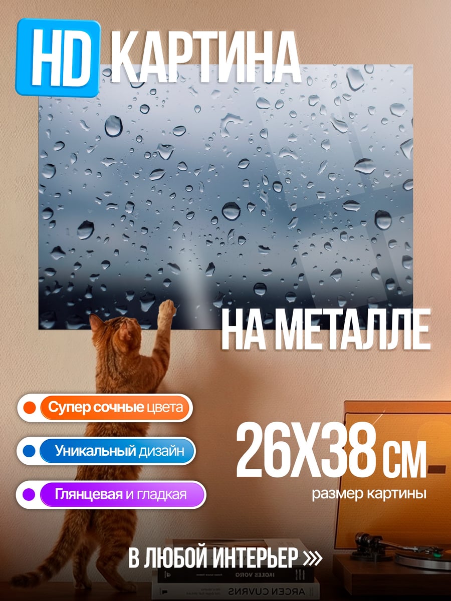 Картина на металле Капли дождя окно