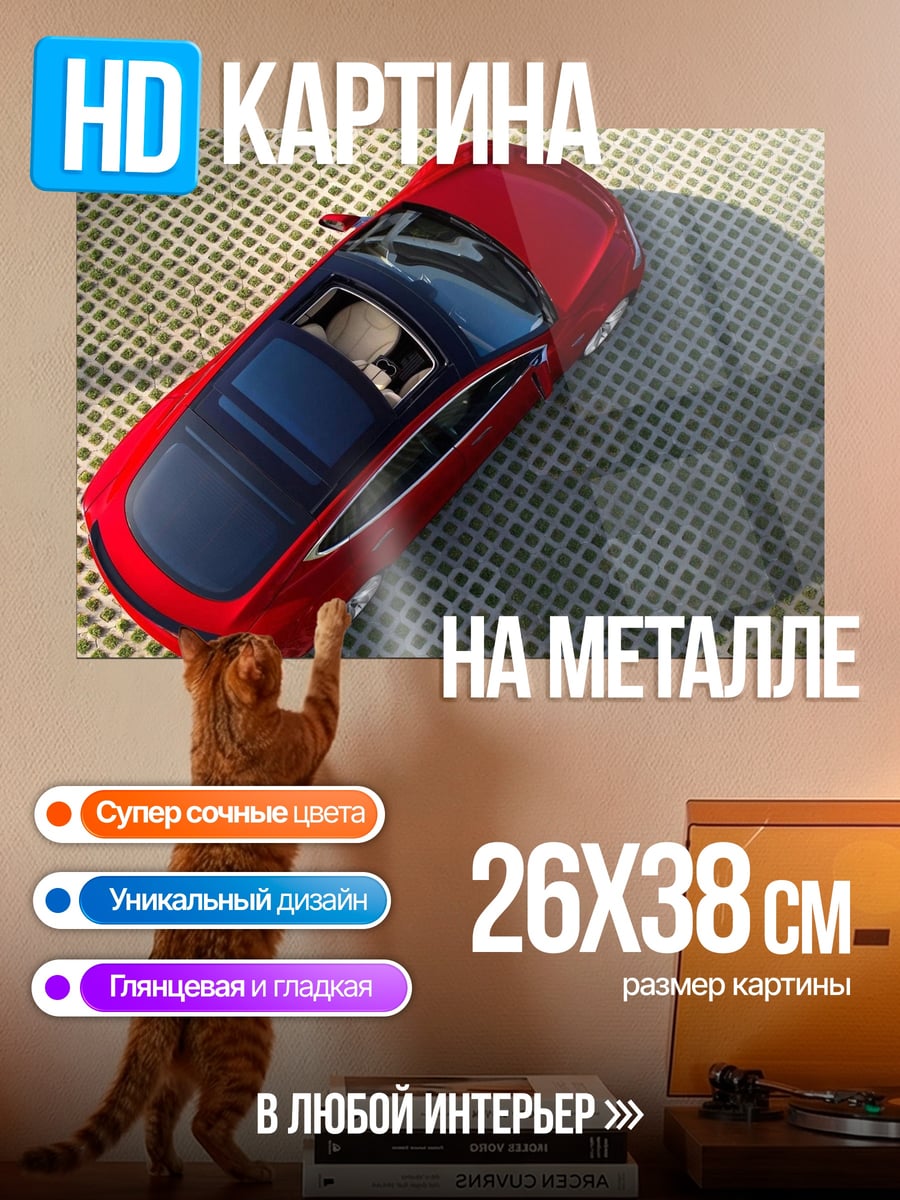 Картина на металле Красный спорткар сверху