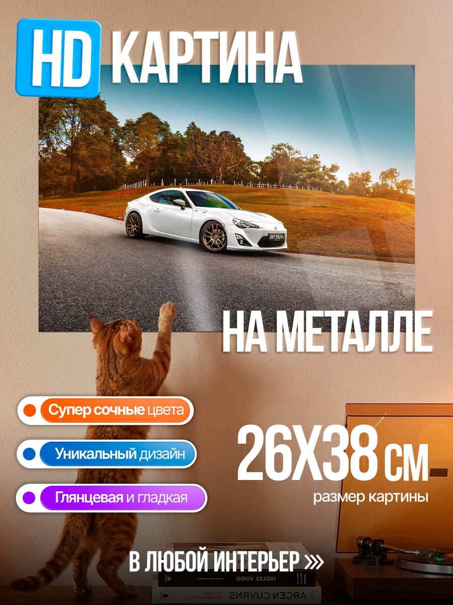 Картина на металле белое спортивное купе