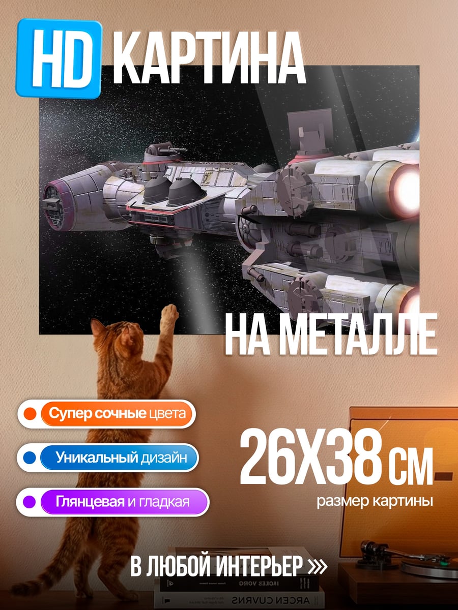 Картина на металле Космический корабль в космосе