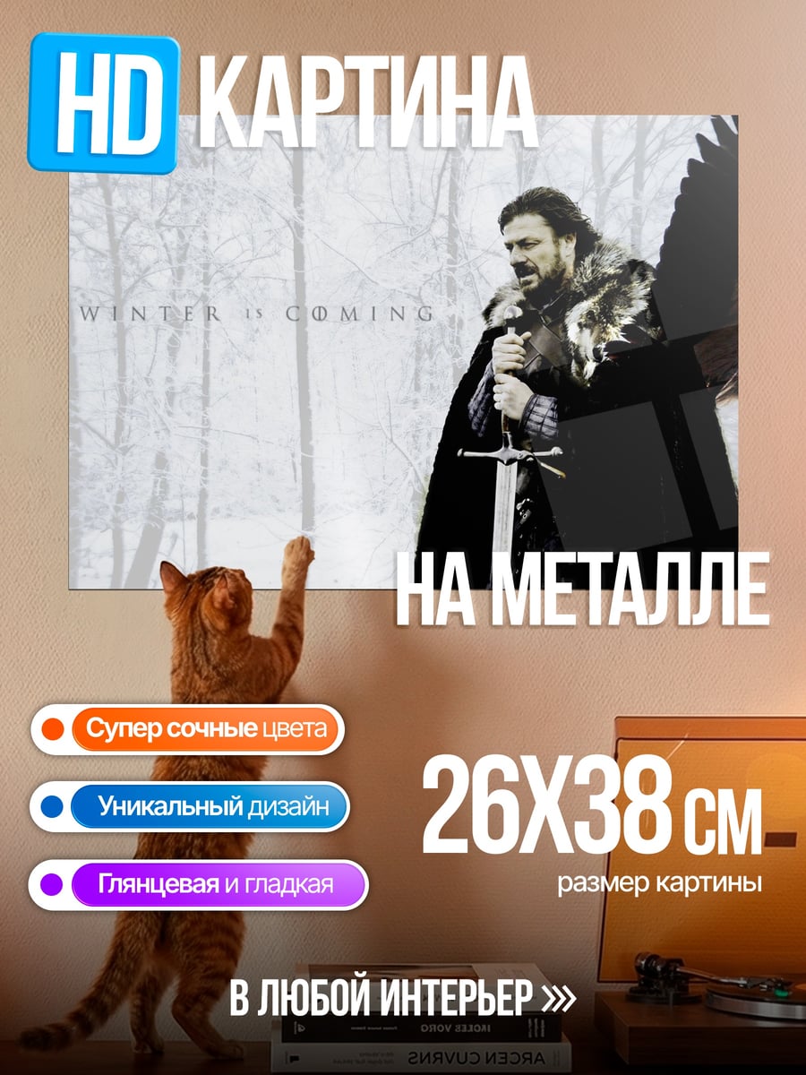 Картина на металле Джон Сноу и ворон