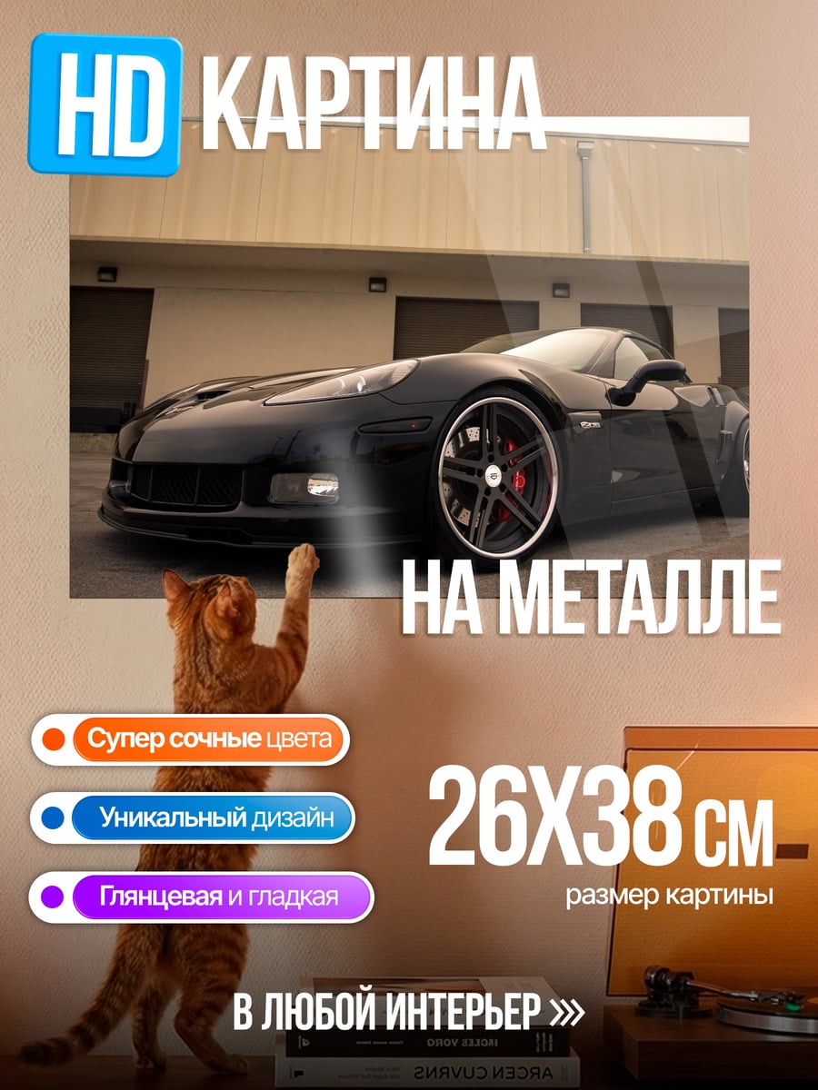 Картина на металле Черный спорткар