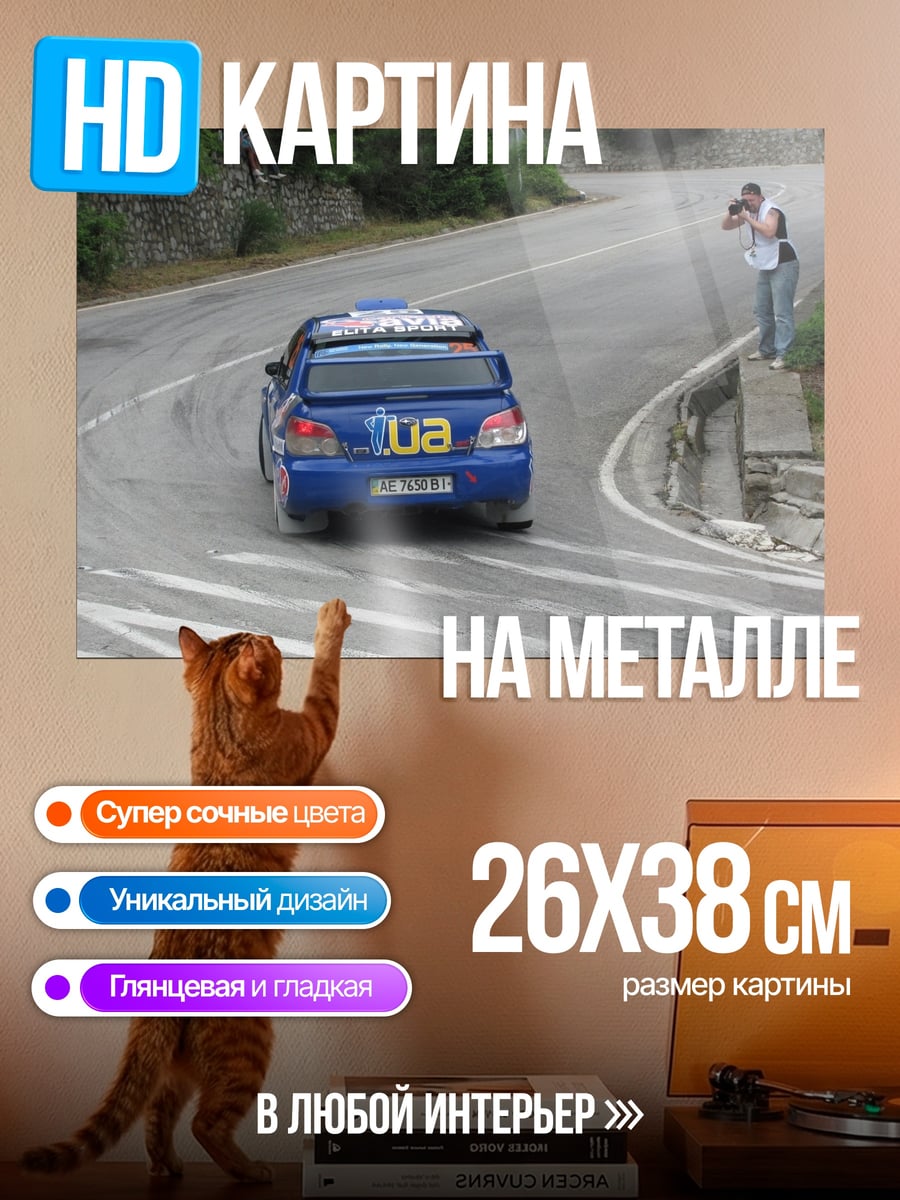Картина на металле Синий раллийный автомобиль