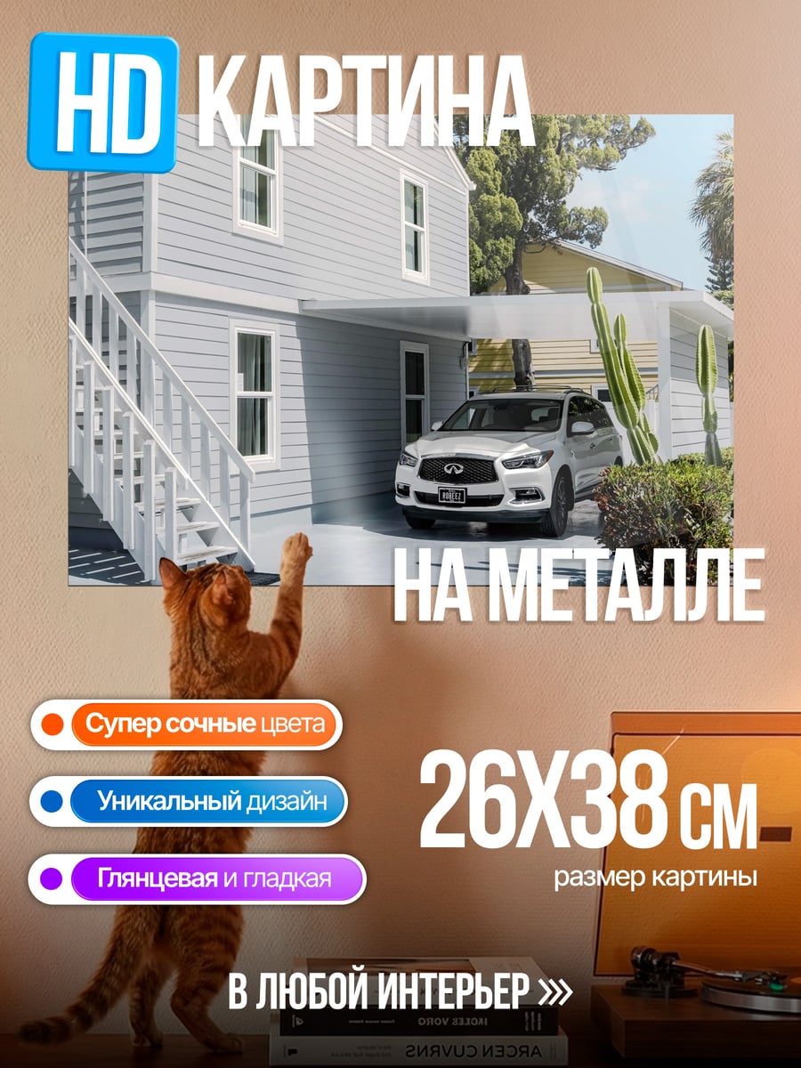Картина на металле Дом с машиной