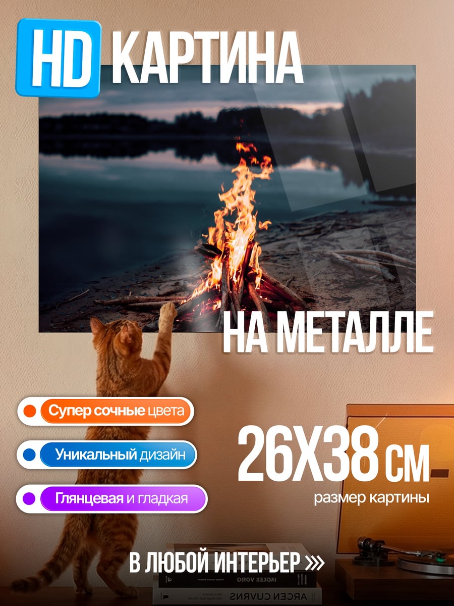 Картина на металле Костер на берегу
