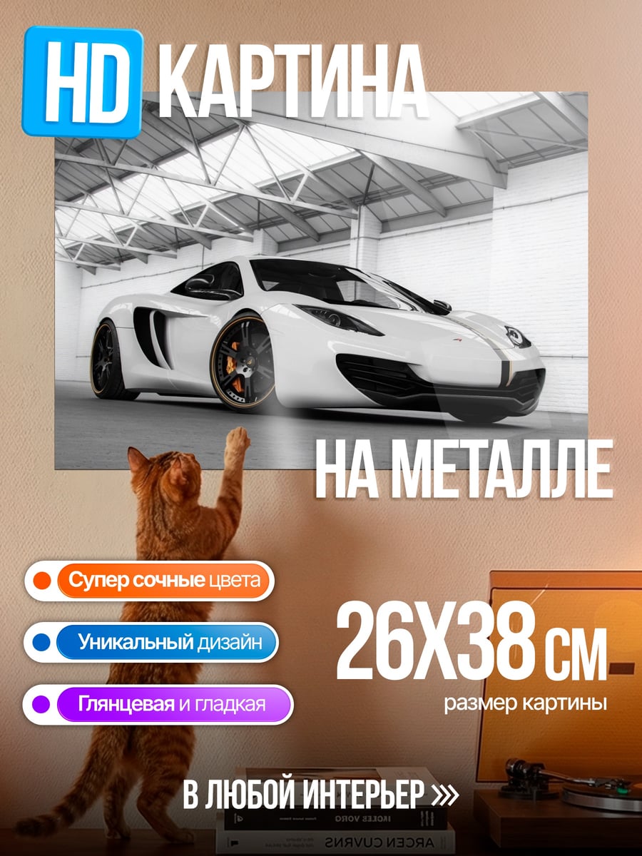 Картина на металле Белый спорткар