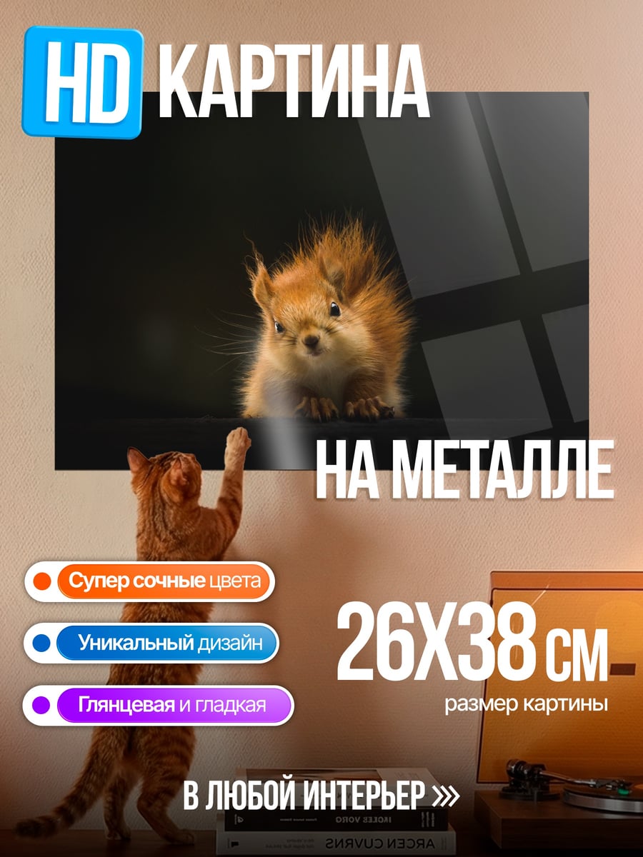 Картина на металле Рыжая белка