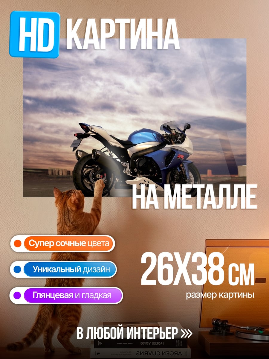 Картина на металле Спортивный мотоцикл