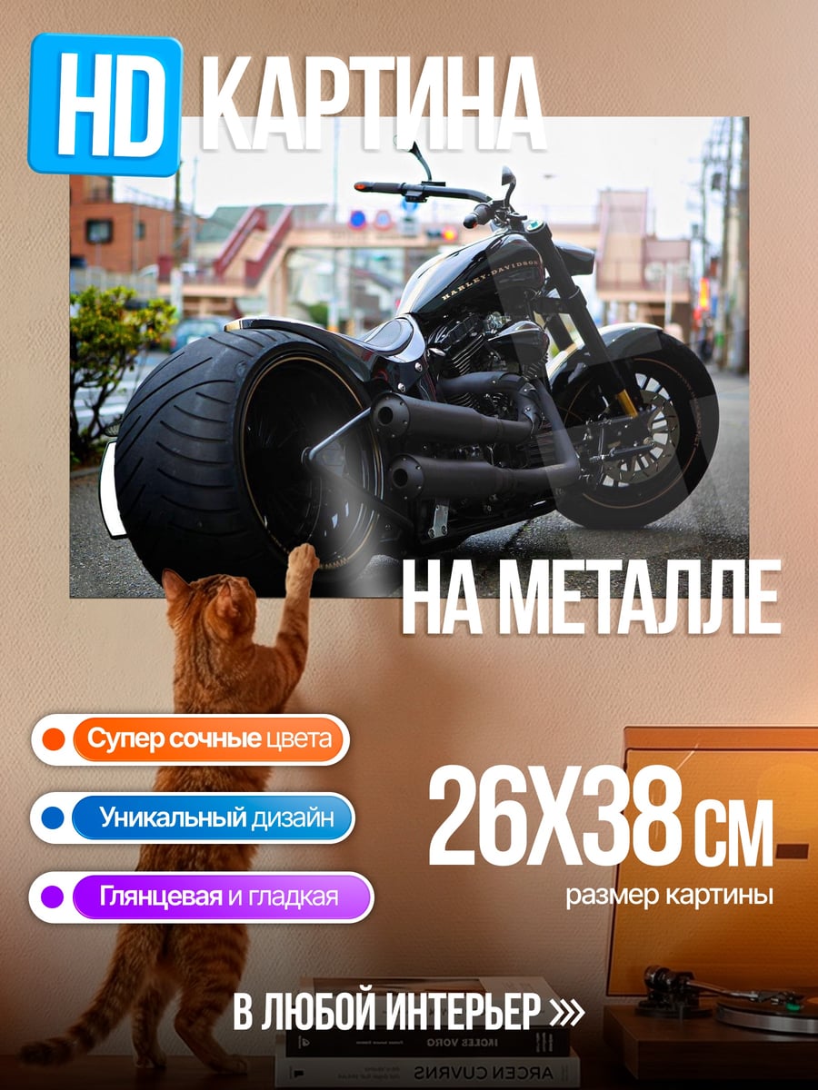 Картина на металле Черный чоппер