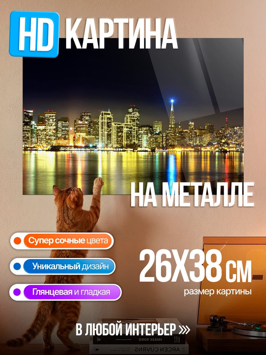 Картина на металле Ночной город Сан-Франциско