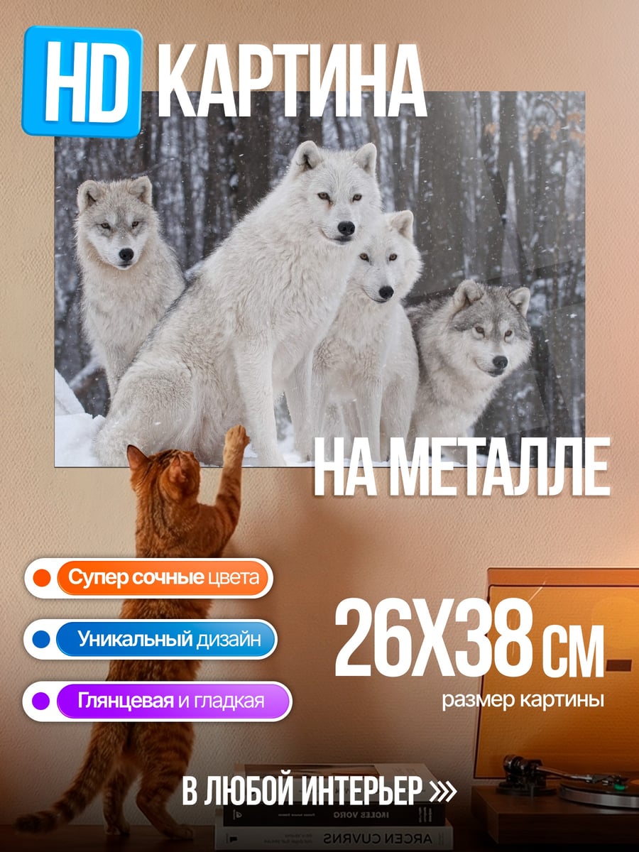 Картина на металле Стая белых волков