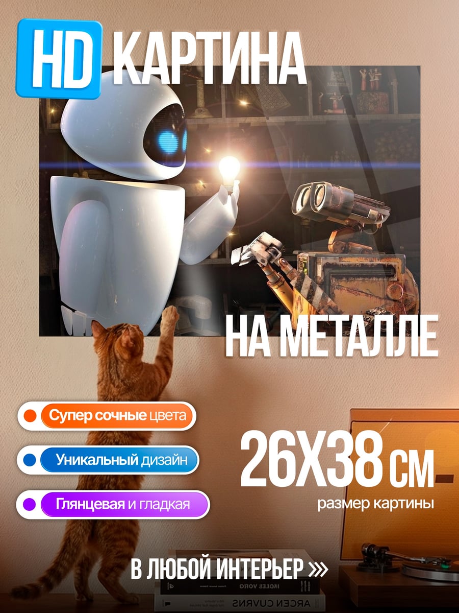 Картина на металле Роботы Валл-И и Ева