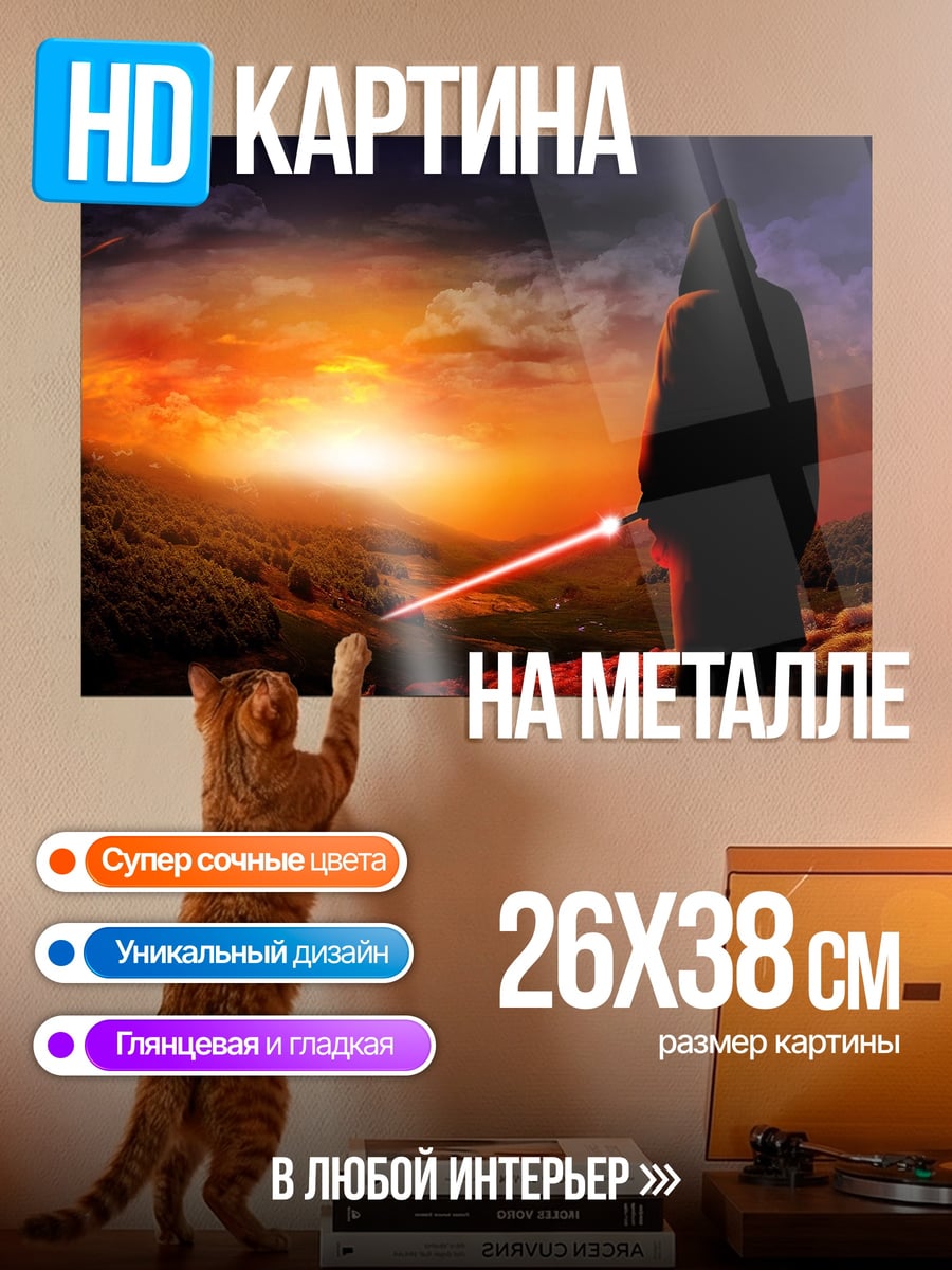 Картина на металле Силуэт с мечом