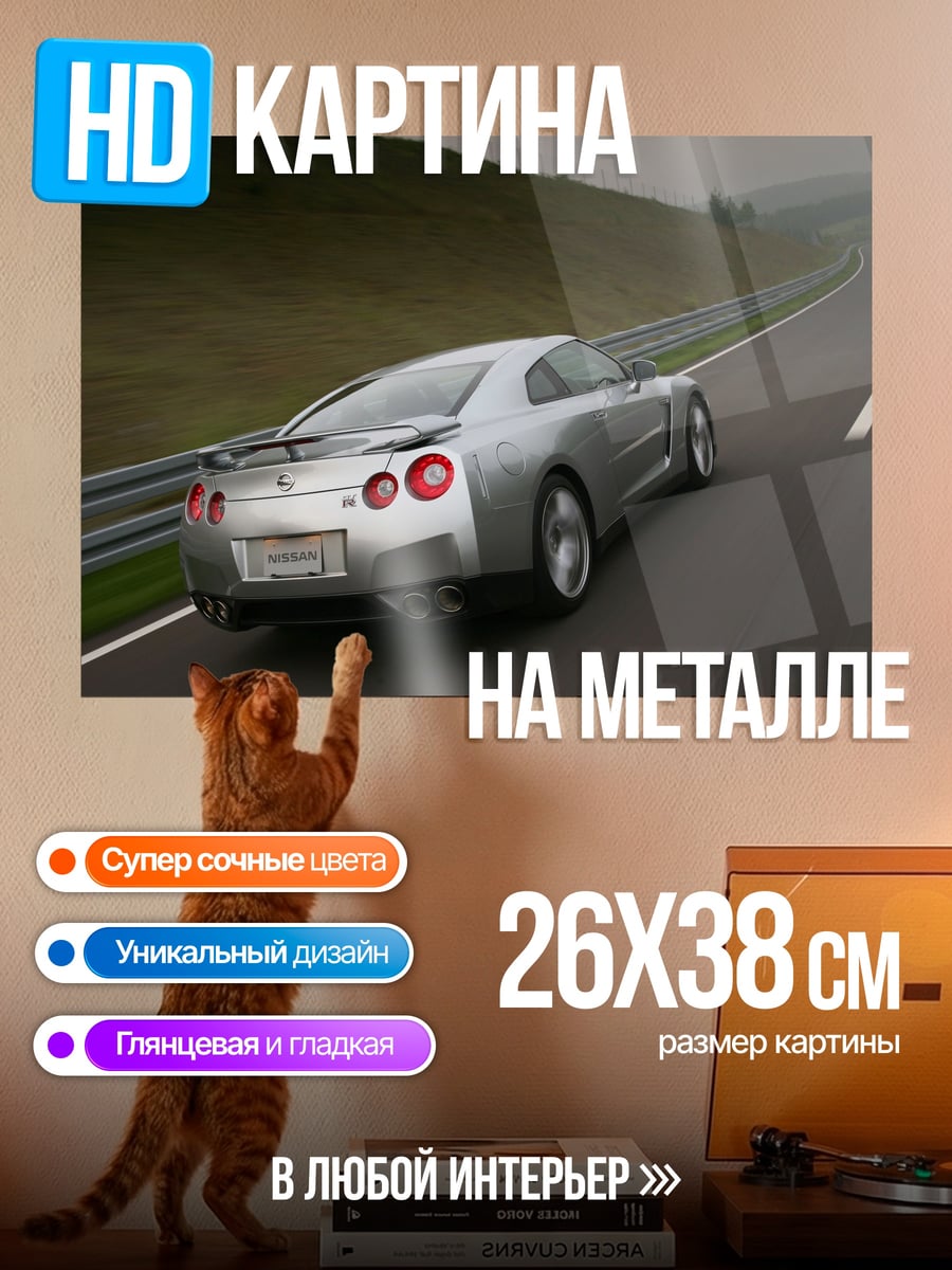 Картина на металле Серебристый спорткар на трассе