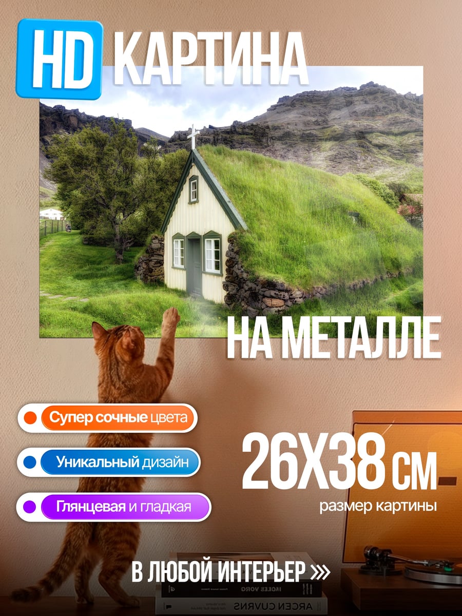Картина на металле Дом под травой