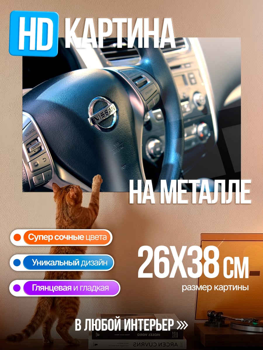 Картина на металле руль автомобиля Nissan