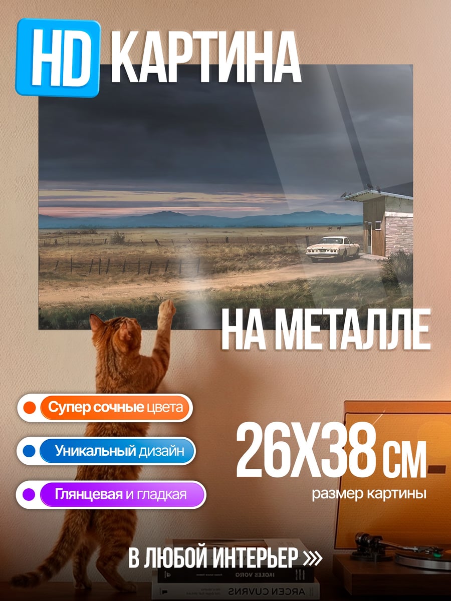 Картина на металле Дом на закате