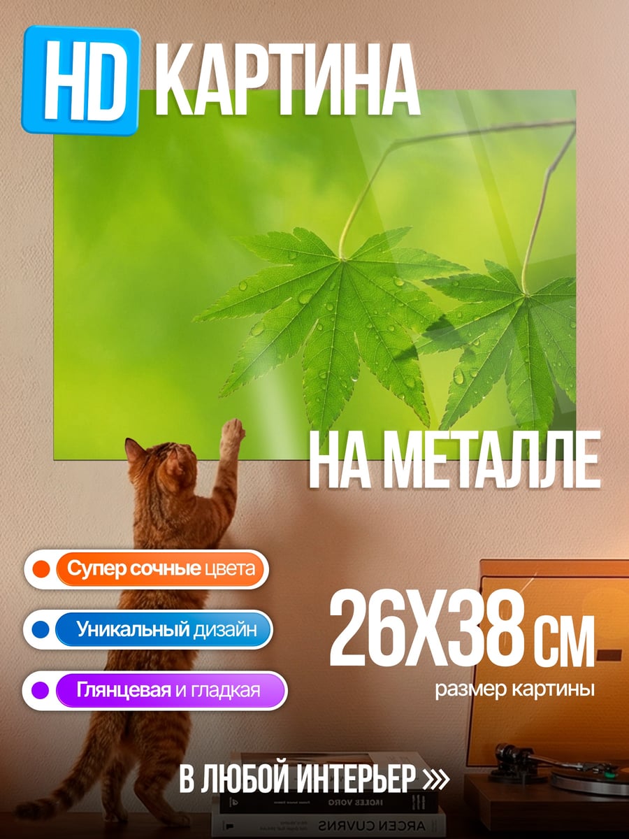 Картина на металле Зеленые листья клена