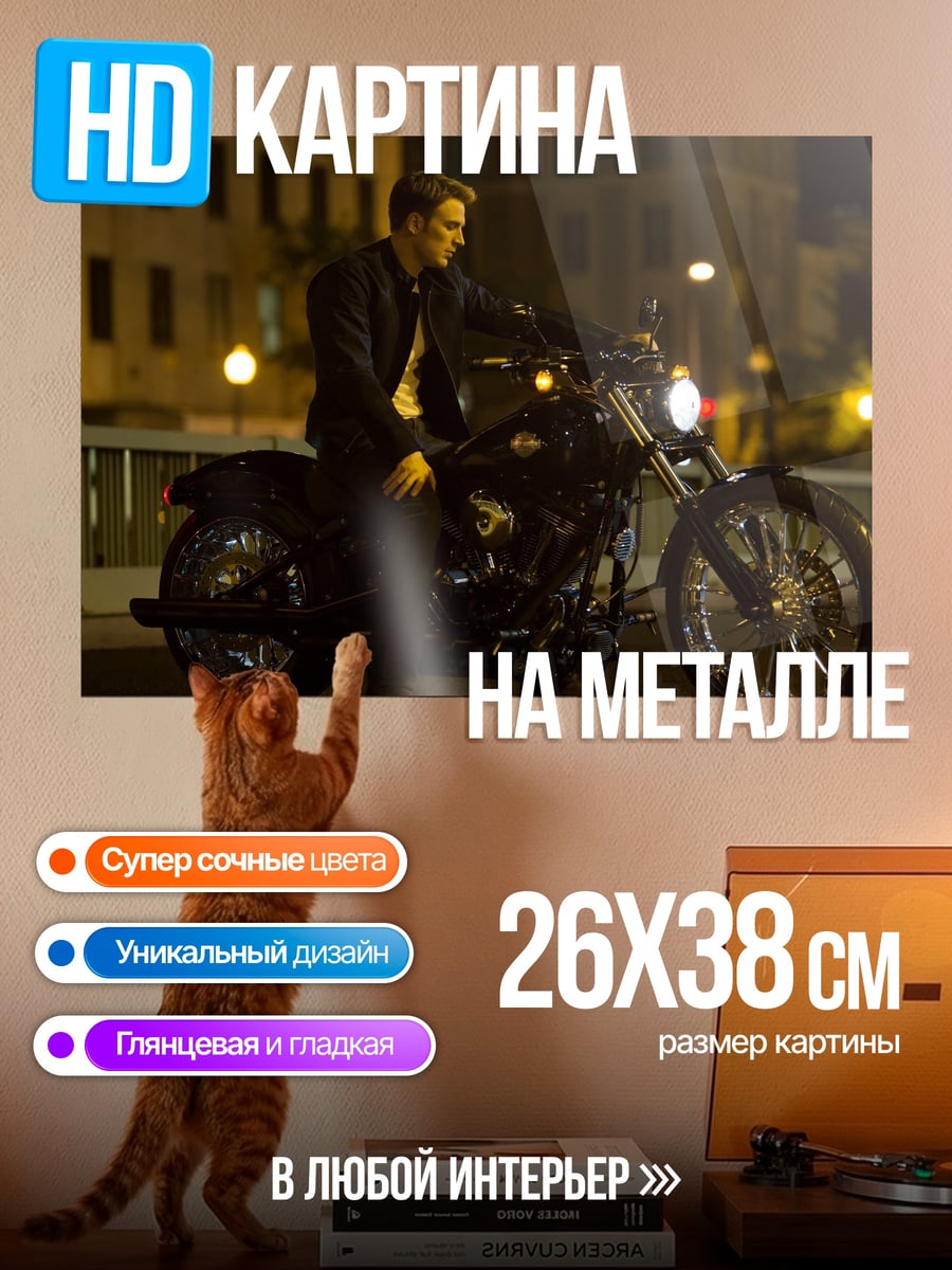 Картина на металле мужчина на мотоцикле