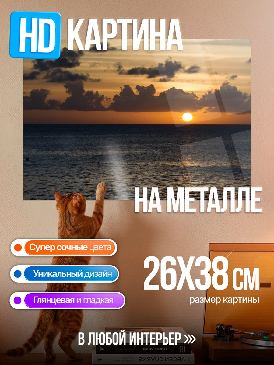 Картина на металле закат над океаном